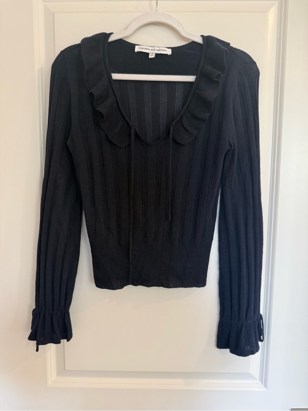 Cupcakes & Cashmere Navy Ruffle-Trim Long Sleeve Knit Top